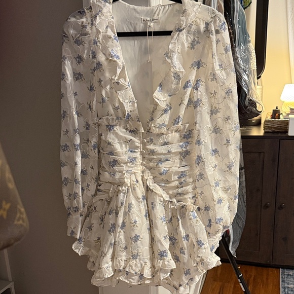 For Love And Lemons Dresses & Skirts - For Love And Lemons Blue Floral Ruffle Dress